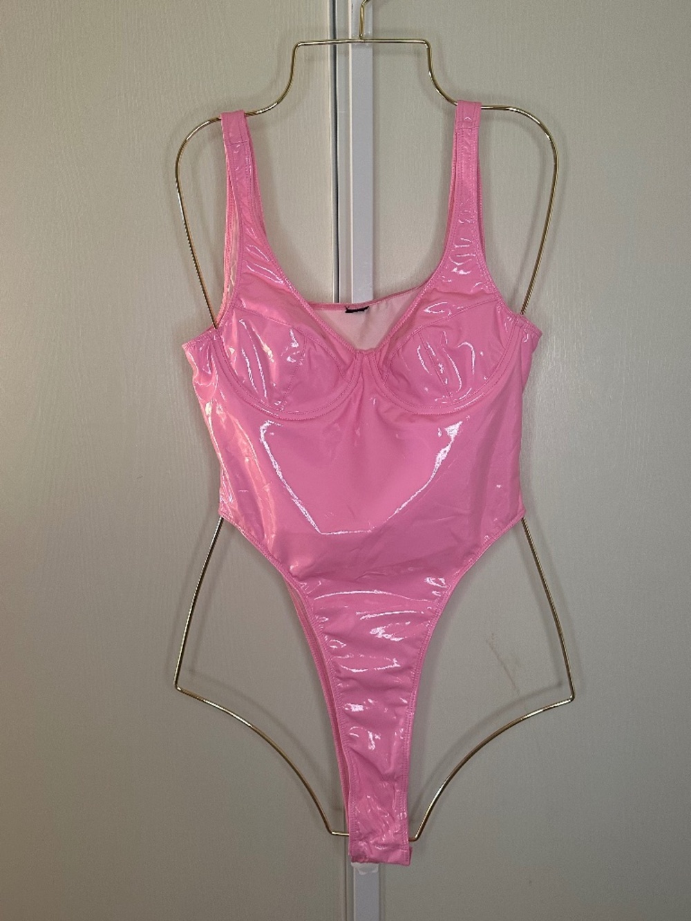 Pink Patent Faux Leather Bodysuit